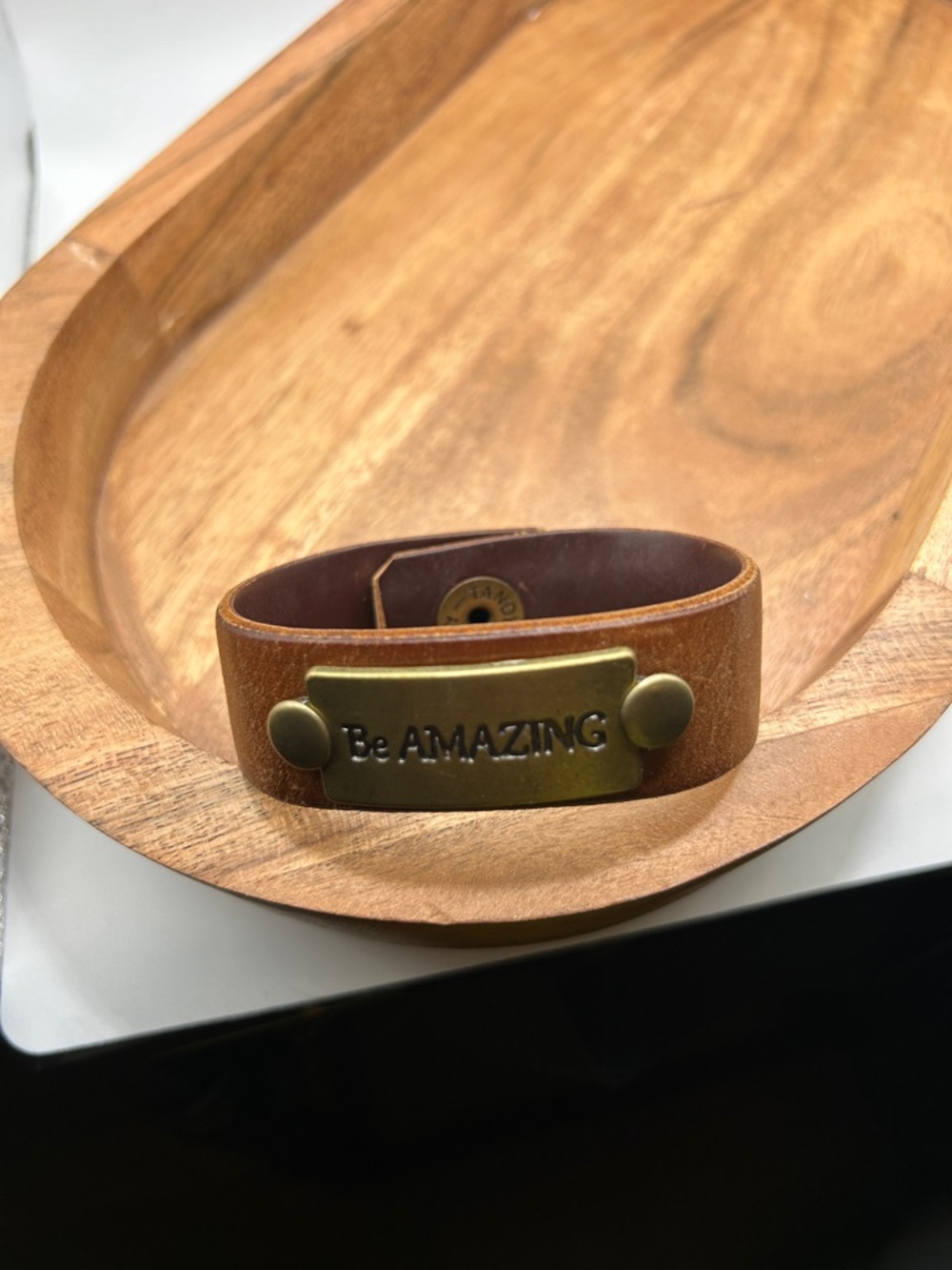 Be AMAZING Brown Leather Bracelet with Brass Plate